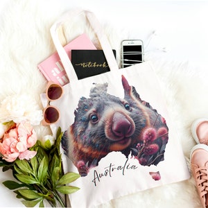 Australiana Nature Tote,original designs,weekedbag,booklove tote,custome tote bag,best friends gifts,large capacity bag,leaving gift,Wombat