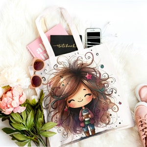 Cartoon Girl Tote,custome tote bag,booklove tote, Large capacity,women daily bag,weekendbag,large shopper,big bag,carryall,original designs.