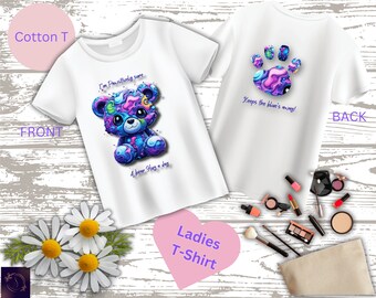 Artistic Bear Cotton T-Shirt, Whimsical Women's Tee