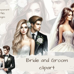 24 Imágenes prediseñadas del día de la boda, novia y novio, PNG recién casados, ilustraciones de matrimonio, PNG digital, imágenes prediseñadas de pareja nupcial, descarga digital