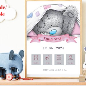 New Baby Personalised Gift For Girl Birth Stats Print Keepsake Print Gift For New Baby, Baby birth card, Personalized baby birth gift