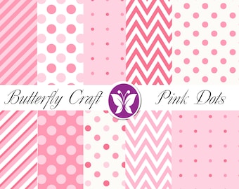 Pink Polka Dot Digital Paper: Scrapbook Backgrounds (Digital Download)