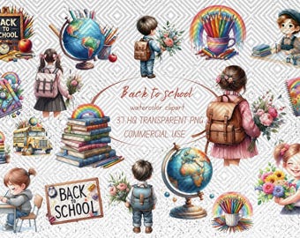 Back to School Clipart, School Supplies PNG, First Day of School, Teacher Clipart, Classroom Deco, Commercial Use, Digital Download