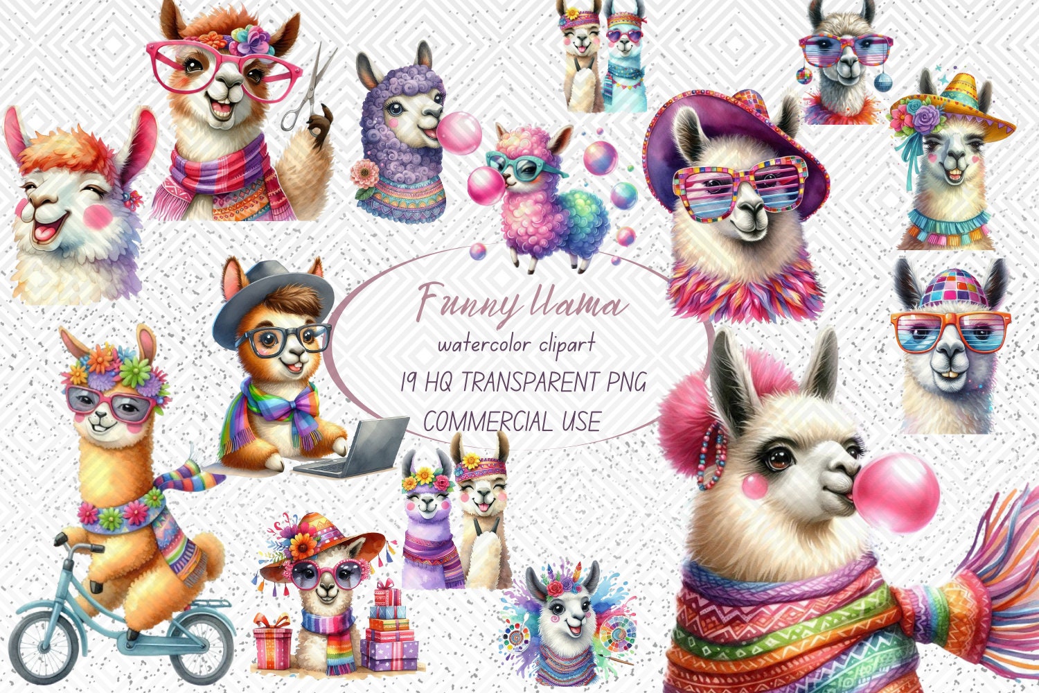 Funny Llama Clipart 19 Png, Cute Caricature Alpaca, Quirky Farm Animal ...