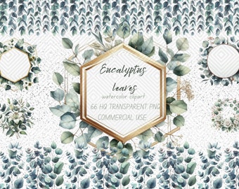 Watercolor Eucalyptus Leaves Clipart: Greenery PNG Bundle (Digital Download)