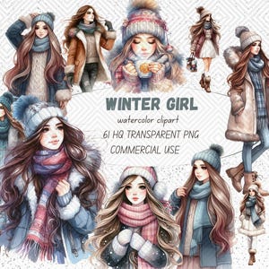 61 Winter Girl Clipart - Beautiful Girls in Winter Outfits, Digital Download, Cute Winter Fashion ClipArt for Scrapbooking, Card, Invitation