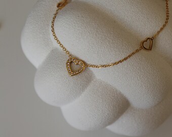 Heart Necklace - Gold Plated Heart Necklace – Three Heart Outlines – Zirconia Stones – Stainless Steel Jewelry – Romantic Gift - Waterproof