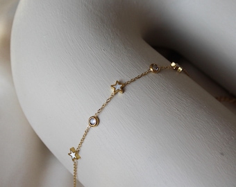 White Star Bracelet Gold | 18k Gold Plated 316L Stainless Steel Bracelet | Waterproof Bracelet | Minimalist Bracelet | Thin Star Stone Bracelet