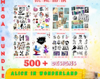 不思議の国のアリスの写真メガバンドル - 500 以上のキャラクター、シーン、おとぎ話のデザイン - SVG、PNG - 即時ダウンロード! ルイス・キャロル。