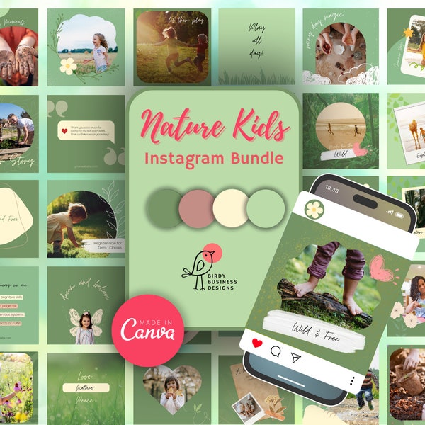 60+ Preschool Canva-sjablonen, sjabloonpakket voor Instagram, kinderopvang natuur sociale media post, Boho Instagram-ontwerpen voor kinderopvang