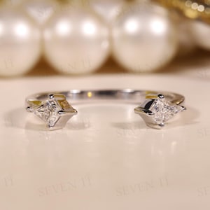 14K Solid Gold Kite Cut Open Lab Grown Diamond Wedding Ring Enhancer Guard Ring, Minimalist Stacking Ring Unique Diamond Band Cuff Ring Gift