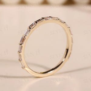 Anillo de eternidad de 3/4 con diamantes baguette cultivados en laboratorio de oro de 14k, anillo de eternidad de 3/4, delicado anillo de boda apilable con diamantes, diseño minimalista, regalo para ella.