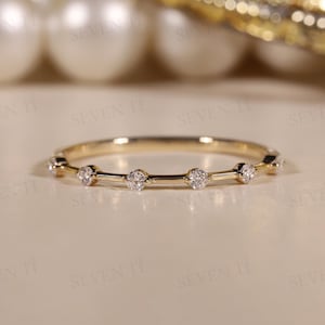 Floating Bubble Diamond Wedding Minimalist Band, 1.60mm Lab Grown Round Half Eternity, Stackable Matching Band Minimalist Band Gift for her