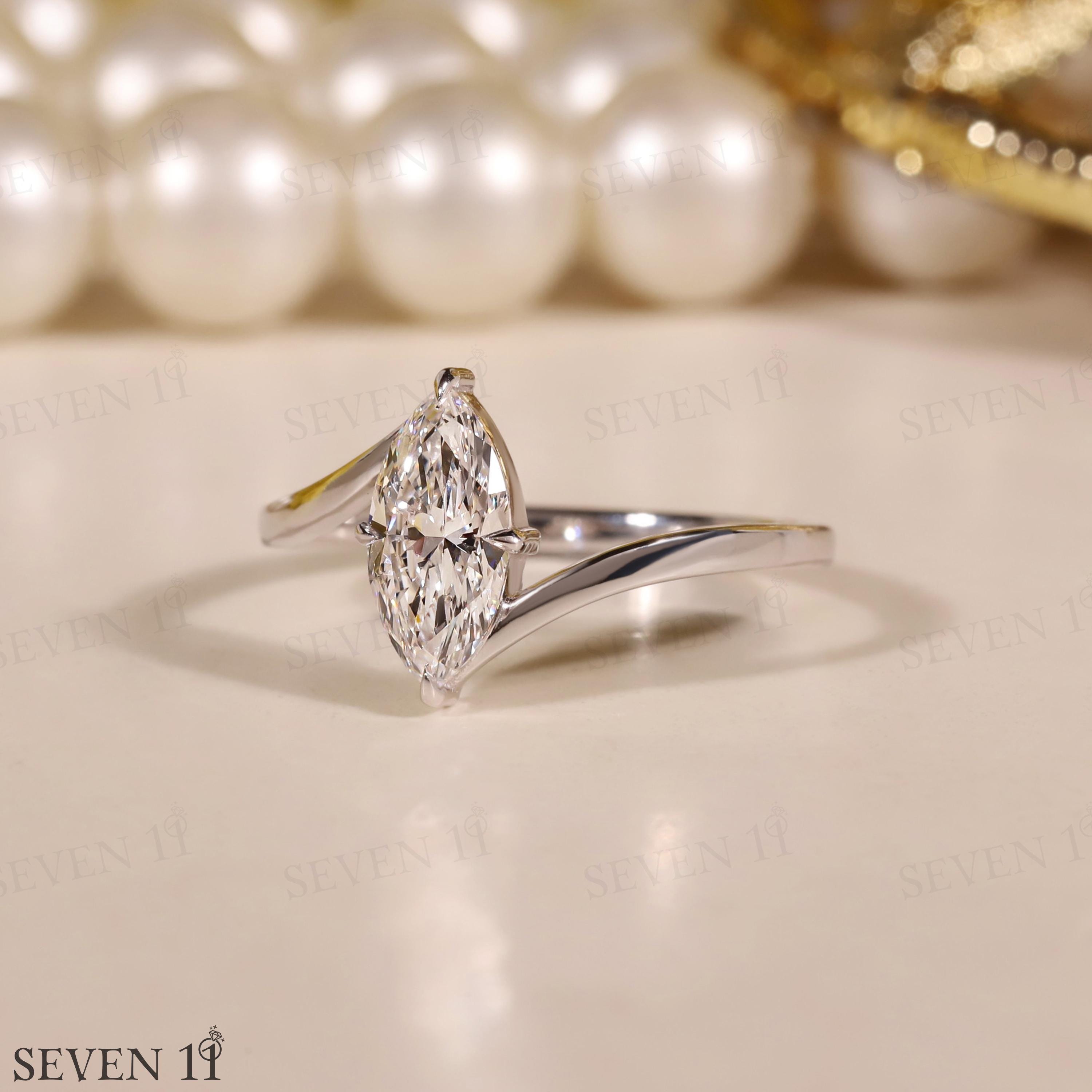 1CT Bypass Solitaire Marquise Cut Lab Grown Diamond Engagement Ring ...