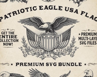 Patriotic Eagle USA Flag SVG Bundle, Laser Ready Files, Wood Signs, Slate Coasters (Download)