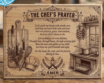 Chef's Prayer SVG PNG, Cooking Wall Art Laser Engraving File, Kitchen Prayer Wood Sign Digital Download, Christian Chef Gift for Cook