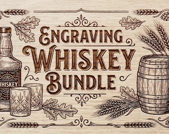 Whiskey Engraving SVG Bundle - Vintage Alcohol Quotes, Scenes and object. Laser Ready Files for Slate Coasters, Cutting Boards & Bar Decor