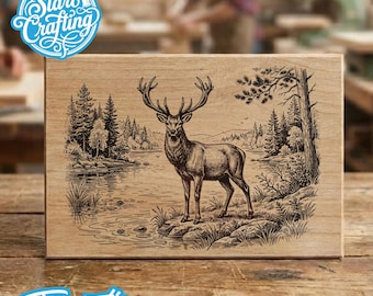 Deer Mountain Landscape SVG, Rustic Buck Engraving PNG, Wildlife Laser Cut File for Wood