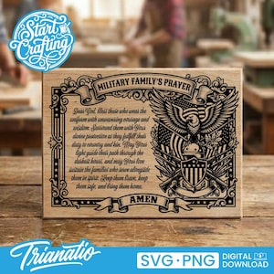 Military Family Prayer SVG, Army Soldier Engraving PNG, Patriotic Eagle Laser Cut File