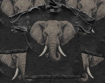 Vintage Elephant Graphic T-Shirt, Distressed Washed Black Streetwear Tee, Unisex Animal Print Shirt