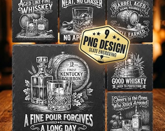 Whiskey Laser Files For Slate Engraving | Coaster Designs | Digital Download