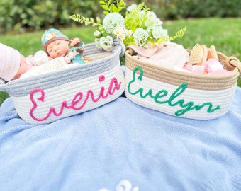 Baby christening custom basket, baby personalized gift basket, cute children's design basket, Easter gift, baby name gift