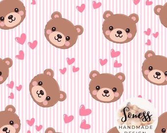 Teddy Bär nahtlose Muster | Niedliches Baby Bär Rapportmuster | Kawaii Kinderzimmer Stoffdesign | Digitales Papier für Kinder Basteln & Nähen