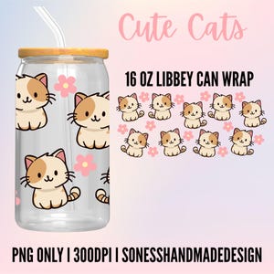 Cat Can Wrap Png Sublimation,Cute Cat Png, Cat Donut wrap,Summer Libbey Glass Cup,16Oz Libbey wrap, PNG for UV DTF 16oz wrap,Cats libbey