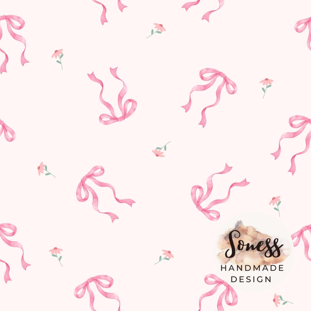 Pink Bow Seamless Pattern, Cute Ribbon Floral, Baby Girl Nursery Fabric ...