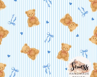 Teddybär Musterdesign, niedliches Baby-Tier-Aquarell, Kinderzimmerstoff, Kinderstoff, Baby-Mädchen-Muster
