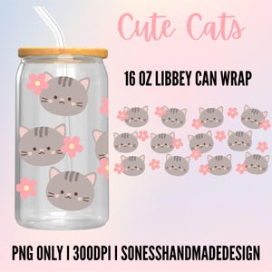 Cat Can Wrap Png Sublimation,Cute Cat Png, Cat Donut wrap,Summer Libbey Glass Cup,16Oz Libbey wrap, PNG for UV DTF 16oz wrap,Cats libbey