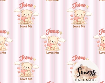 Christian Teddy Bear Seamless Pattern, Pastel Baby Girl Digital Paper (Digital Download)