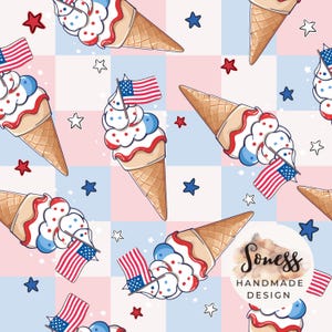 Patrón sin costuras de helado del 4 de julio, bandera estadounidense sin costuras, patrón sin costuras lindo, patrón del 4 de julio para niño y niña, patrón sin costuras PNG