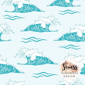 Naadloos oceaangolfpatroon, herhalend blauw zeegolfpatroon, digitaal nautisch kustpapier