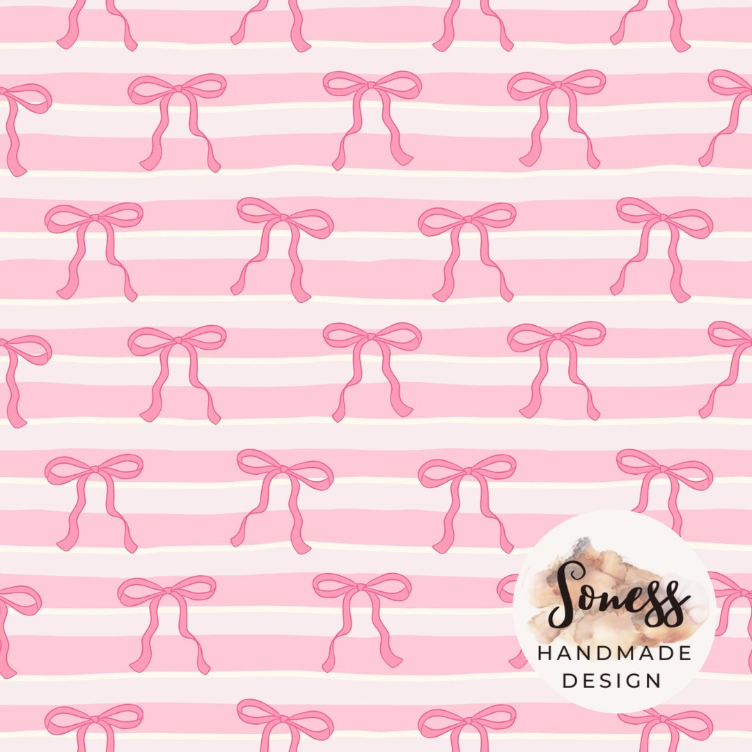 Pink Bow Seamless Pattern, Cute Ribbon Stripes Fabric, Girly Pastel ...