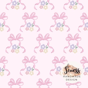 Summer Wildflowers & Bows Seamless Pattern - retro summer fabric design for sublimation – cottagecore
