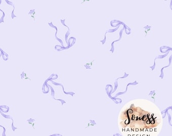 Purple Bow Seamless Pattern, Cute Ribbon Floral, Baby Girl Nursery Fabric