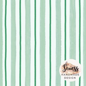 May include: Watercolor-style pattern with vertical stripes in shades of green and white. The stripes vary in width and texture, creating a hand-painted aesthetic. A circular logo with the text "Soness Handmade Design" is in the bottom right corner.