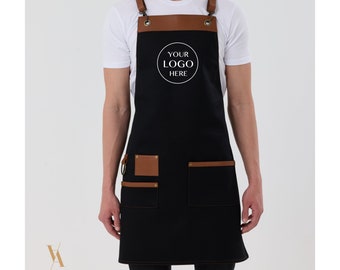 Personalized Unisex Canvas Apron, Canvas Apron with Logo, Barista Apron, Bartender Apron, Birthday Gift, BBQ Apron, Gift for Him,Grill Apron
