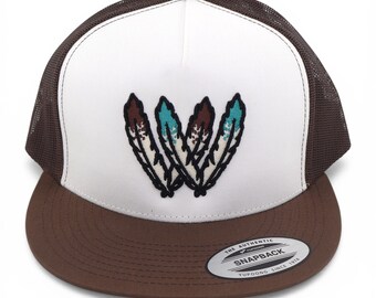 Feathers Embroidered Flat Bill Hat