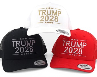 Trump 2028 with 5 Stars Embroidered Trucker Hat (3 Colors Available)