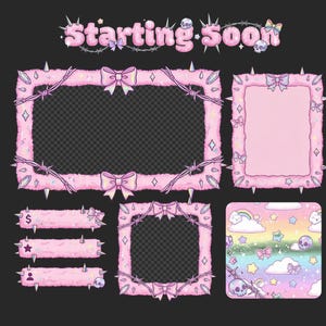 Cute cawai Pink Skull Twitch Overlay | Pastel Goth OBS Stream Overlay | Discord Kick Gaming Aesthetic | 1920x1080 PNG Streamer Alerts