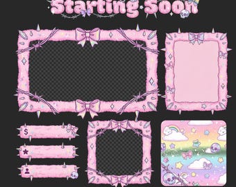 Superposition de Twitch tête de mort rose cawai | Superposition de flux OBS pastel gothique | Discord Kick Gaming Esthétique | Alertes de streamer PNG 1920 x 1080