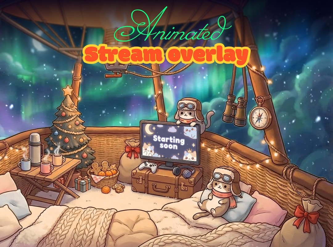 Cozy Snow Winter Night Baloon Streaming Overlay. Northern Light. Twitch ...