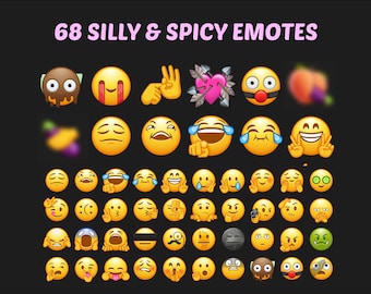 68 Silly & Spicy Emotes Pack for Twitch Discord Kick, Funny Emoji Set, Sus Meme Emotes, Cheeky Peach Eggplant, Edgy Streamer Chat