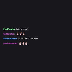 May include: A dark background with text and emojis. The text includes usernames and messages like "Let's gooooo!" and "GG WP! That was epic!" Pink dancer emojis are also present.