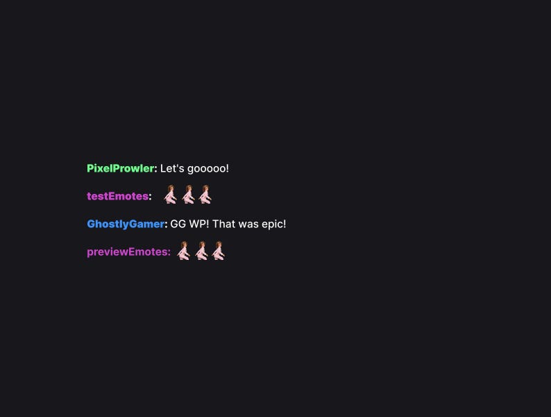 May include: A dark background with text and emojis. The text includes usernames and messages like "Let's gooooo!" and "GG WP! That was epic!" Pink dancer emojis are also present.