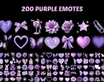 200 Purple Emotes Pack for Twitch Discord Kick, Aesthetic Lavender Heart Butterfly Bow Emotes, Coquette Gamer Girl Soft Girl Streamer