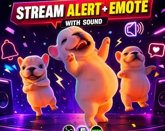 Cute Dancing Pibble Dog Stream Alert Animated Emote with Sound Twitch Kick OBS Funny Puppy Meme Subscriber Follower Notification Pack