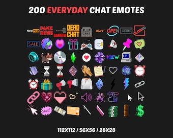 200 useful animated everyday chat routine Emotes Pack for Twitch, YouTube and Discord - decorative Emotes -   text Animated Emotes